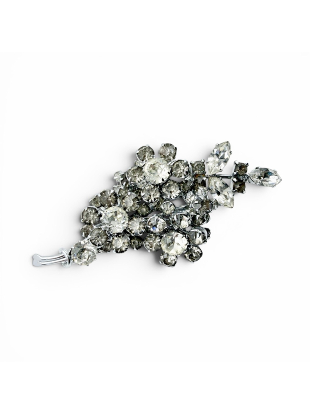 Vintage Rhinestone Bridal Brooch Austrian Crystal Flower Spray Silver Tone